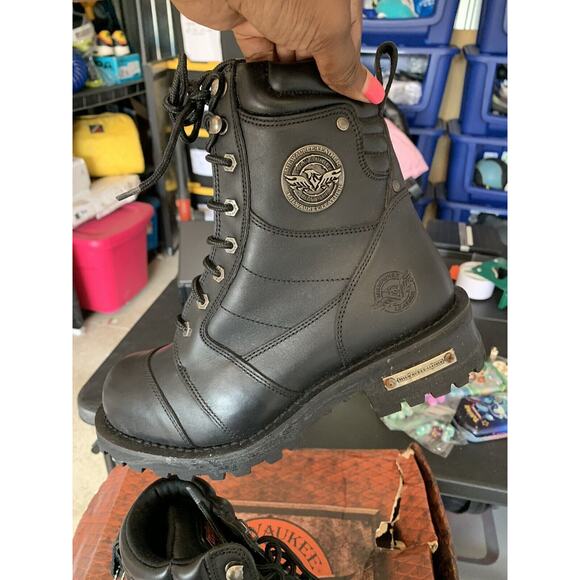 Milwaukee Leather Men's 8" Motorcycle Logger Boot w/ Cap Toe Lace Up Sz 7.5 - Picture 6 of 16